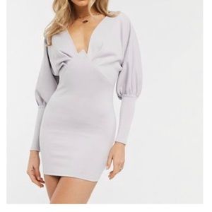 V LINE NECK BODYCON DRESS (LAVENDER)